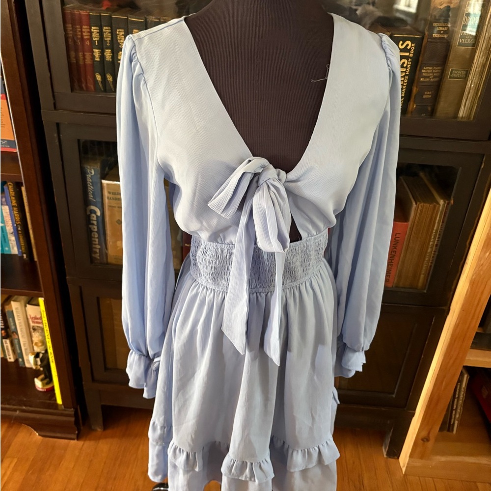 Elegant Long Sleeve Light Blue Dress